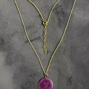 Upcycled Louis Vuitton Purple Trunks & Bags Gold Stainless Steel Necklace